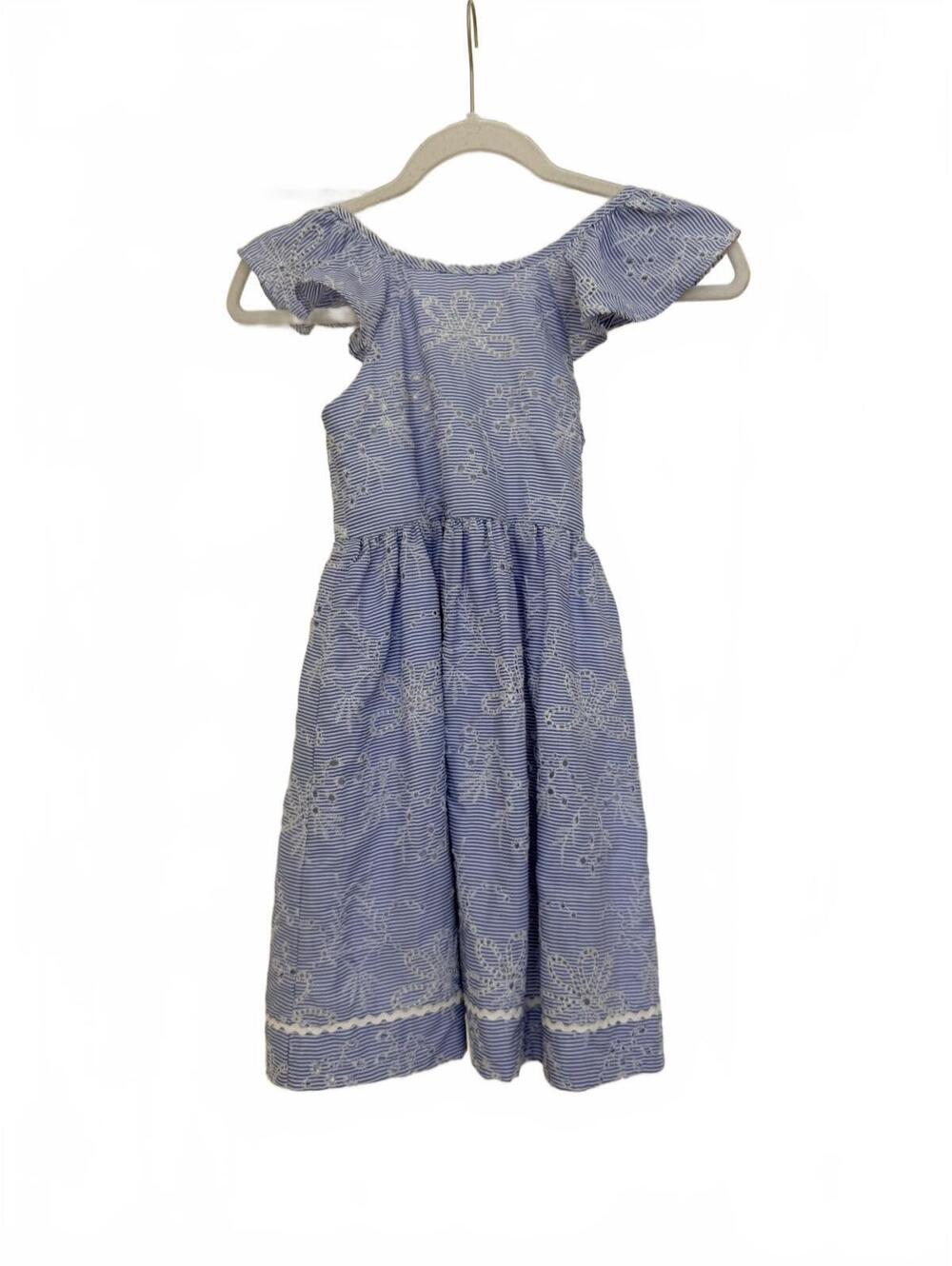Florence Eiseman Blue Cottagecore Floral Dress Flutter Sleeve Girls Size 6